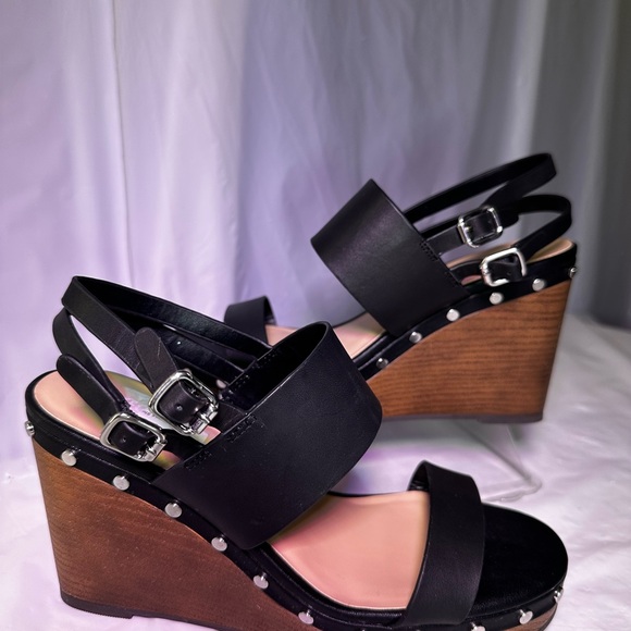 Black Wedge Sandals with Studded Detail - Picture 2 of 9